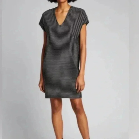 Frame Le V Mini T-Shirt Dress Women’s Large Noir Black Stripes Pima Cotton - Picture 1 of 9